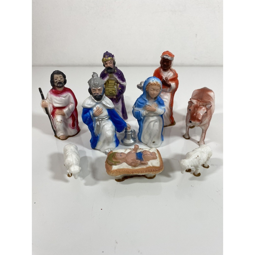 Vintage 1950s Dimestore Hard Plastic Nativity Scene Blow Molds‎ Miniature